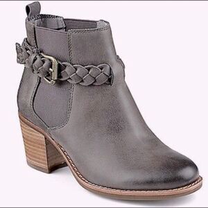 SPERRY Women's size 6.5 Top Sider Liberty Gray Leather Ankle Boots Block Heel